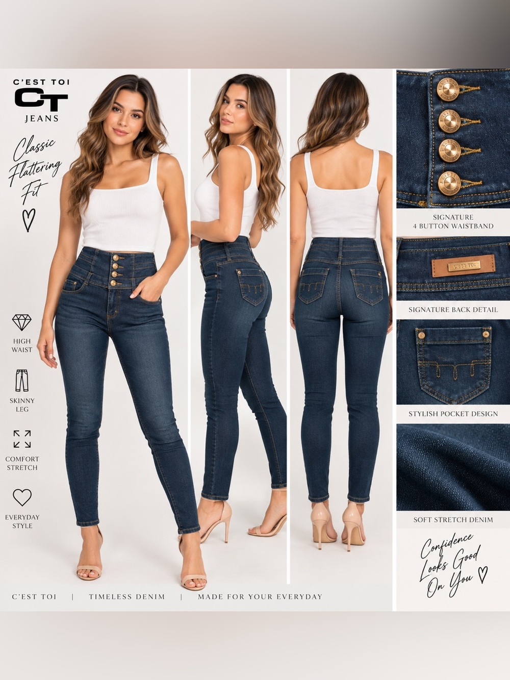 C’est Toi Jeans Size 3 High Rise 4 Button Skinny Jeans Dark Wash